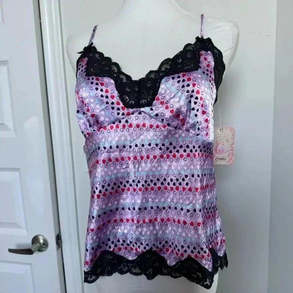Y2K Purple and Black Lace Heart Cami Top Dead stock M - Picture 2 of 6